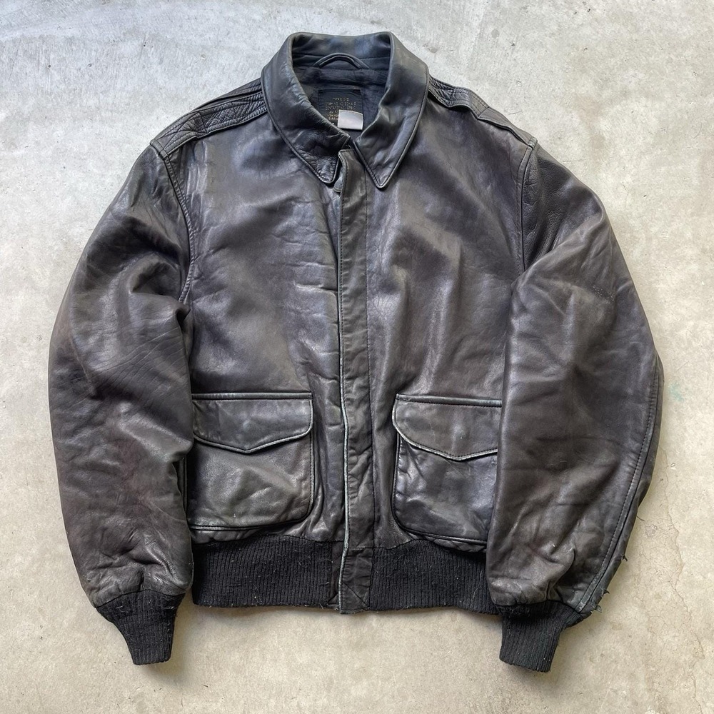 Vintage Avirex A-2 Leather Flight Jacket USA Distressed Worn Size 44 Bomber